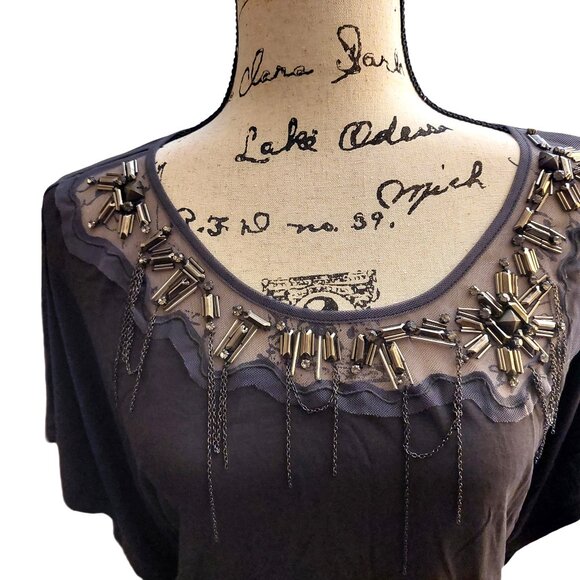 Richmond Gray Beaded Top w/Back Waist Tie Sz 44 NWT - Picture 5 of 13